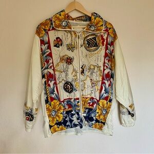 Vintage gold, cream and red windbreaker map jacket